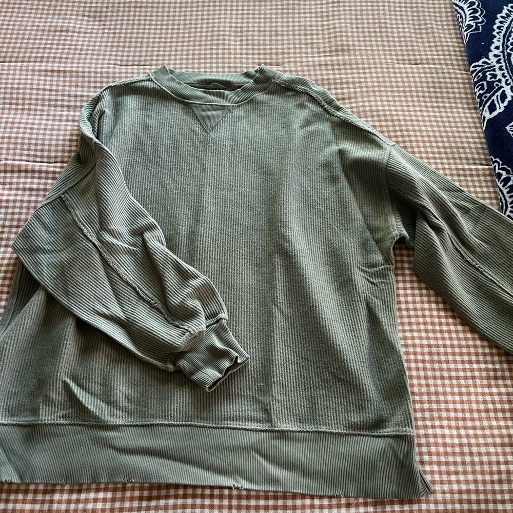 Aerie Green Knit Crewneck Sweatshirt